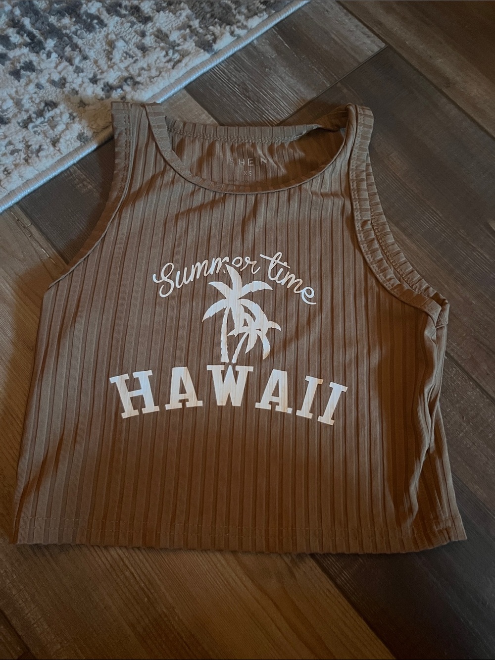 SHEIN Brown Ribbed 'Summertime Hawaii' Crop Tank UNWORN